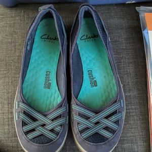 Clarks navy sport flats, women's size 10